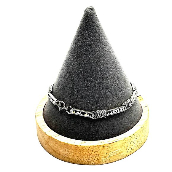 Vintage DBJ Marcasite Sterling Silver Link Bracelet — Art Deco Revival— NOS - Picture 1 of 11